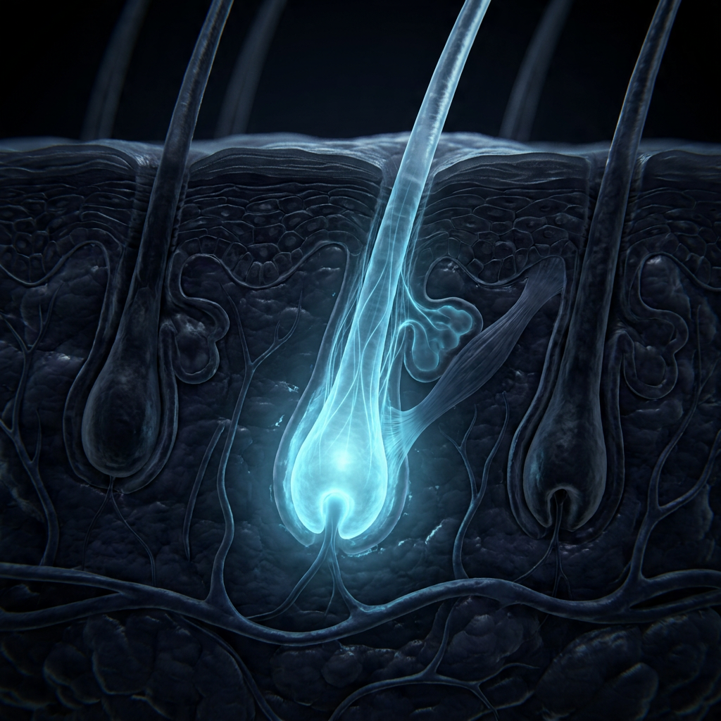 Conceptual illustration of a hair follicle below the scalp